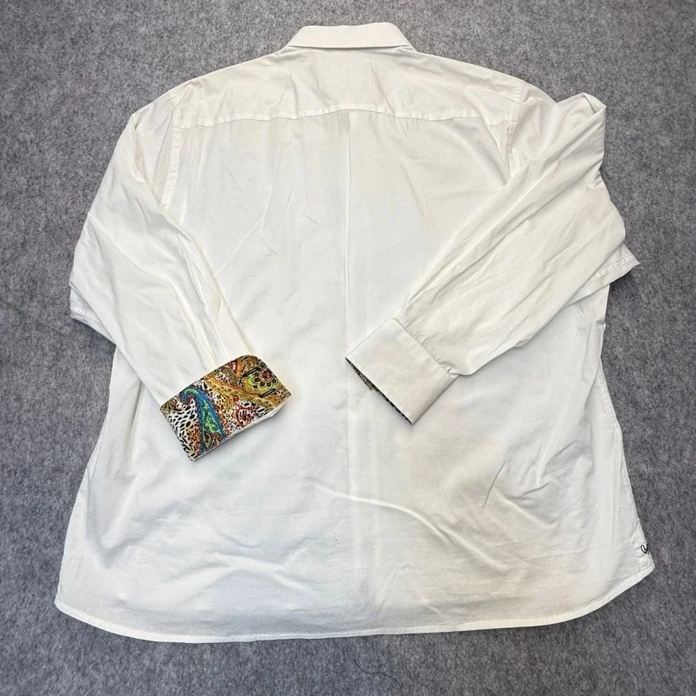 Banana Lemon Button Down Mens XL Paisley Contrast Stretch Cotton White Solid